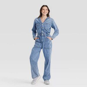 Women's Long Sleeve Utility Baggy Denim Jumpsuit - Universal Thread 4